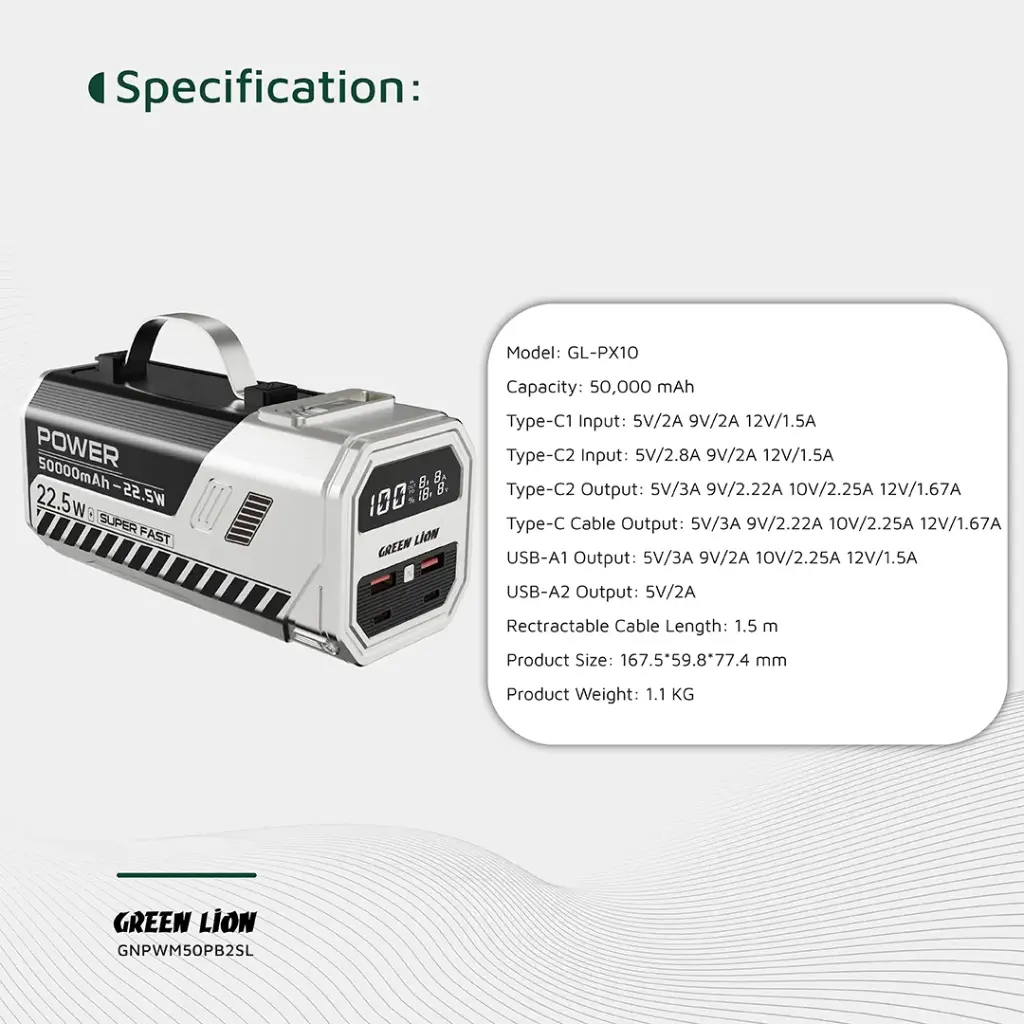 پاور بانک گرین لاین Green Lion 50000 22.5W
